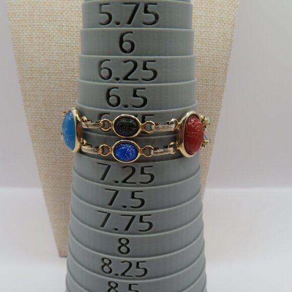 Egyptian Revival Double Strand Scarab Gold Tone Bracelet - Picture 1 of 13